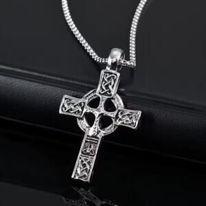 Celtic Cross Necklace Stainless 22" Box Chain Mens Birthday Christmas Gift NEW!